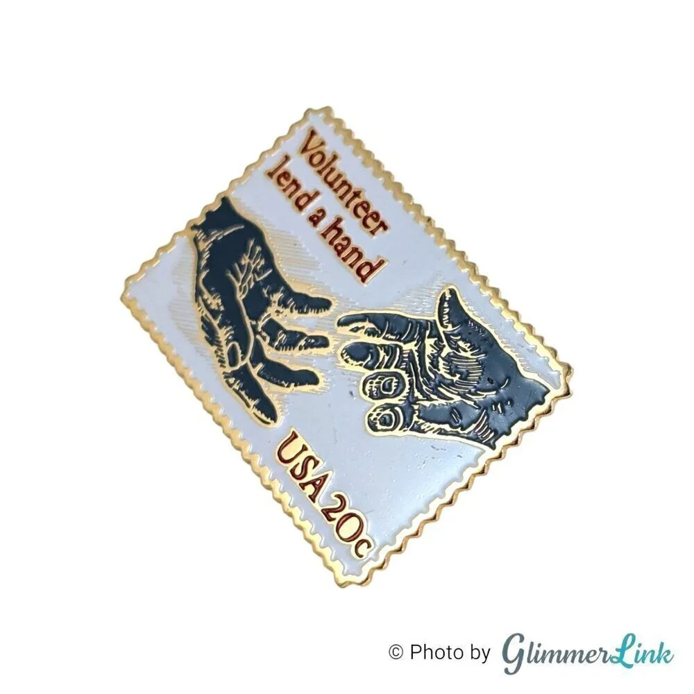 Vintage 80s USPS 20 Cents Volunteer Lend a Hand Collectible US Postal Stamp Pin